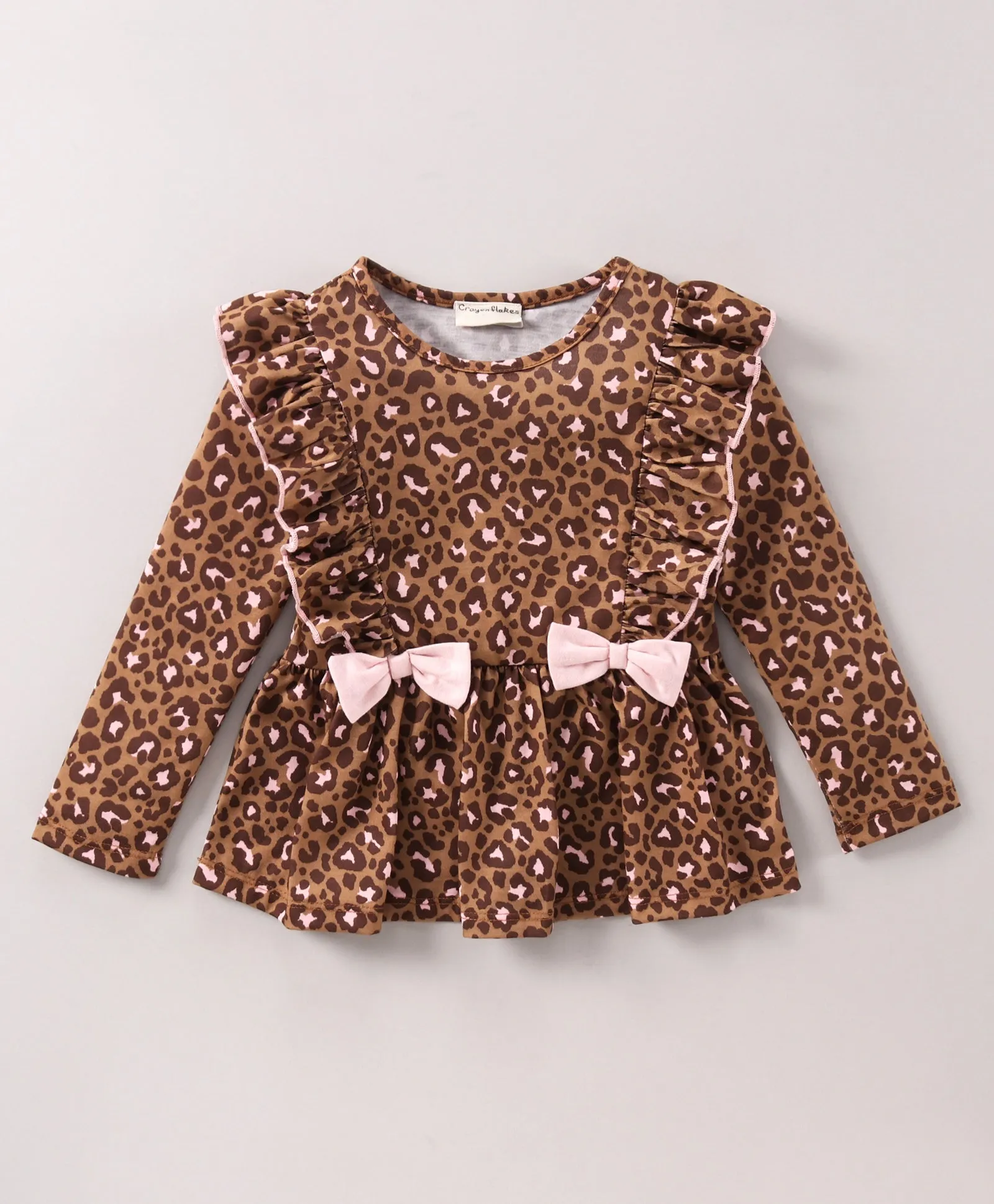 Animal Print Front Frill Top Leggings Set