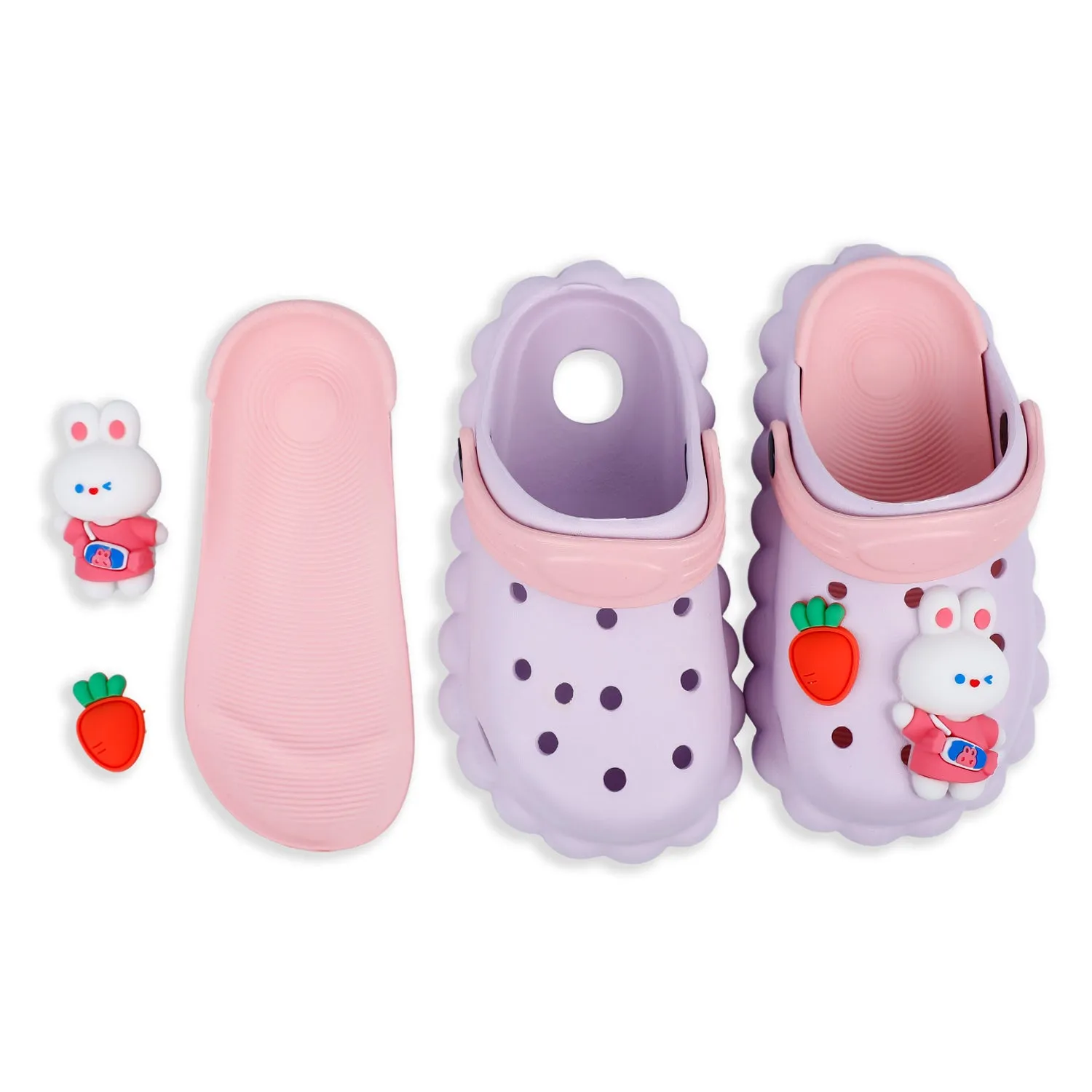 Baby Moo Hungry Bunny Applique Waterproof Anti-Skid Sling Back Clogs - Lilac