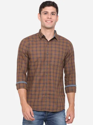Brown Checked Slim Fit Semi Casual Shirt | JadeBlue