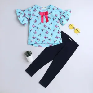 Butterfly Sleeves Frill Top Leggings Set