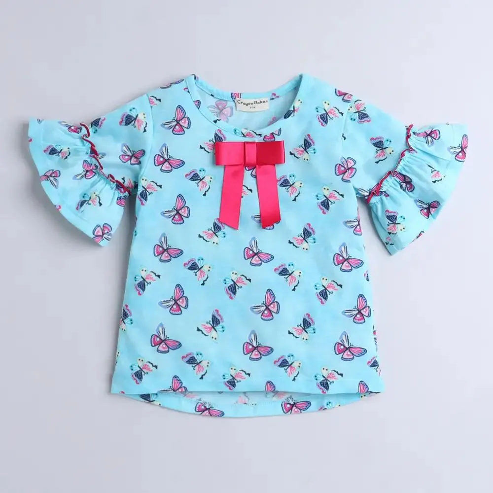Butterfly Sleeves Frill Top Leggings Set
