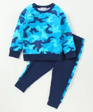 Camouflage Printed Sweatshirt Jogger Set - Blue