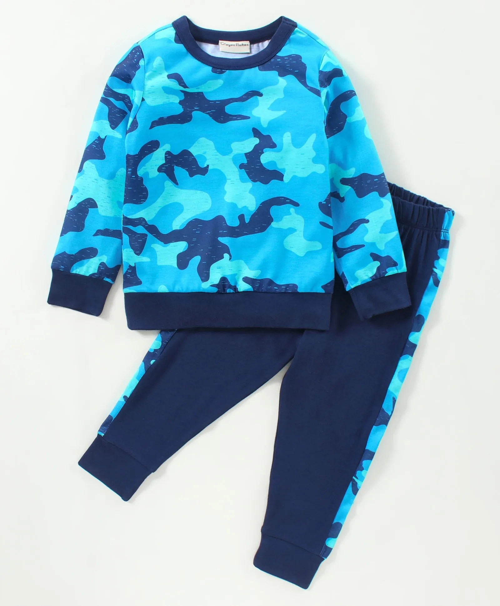 Camouflage Printed Sweatshirt Jogger Set - Blue