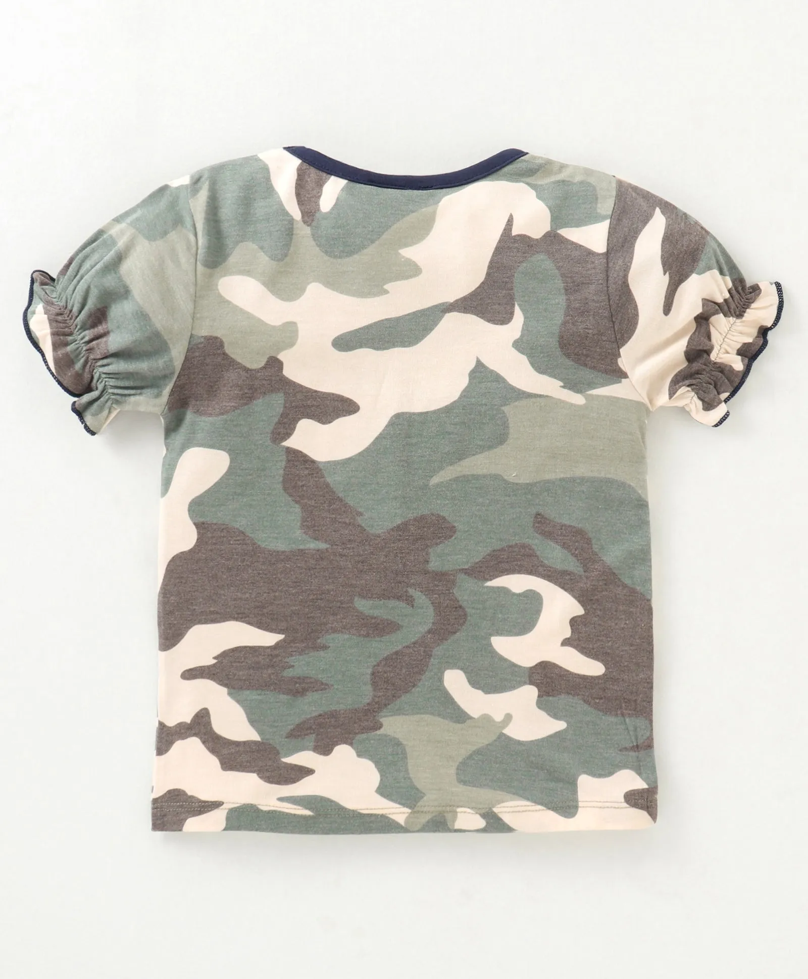 Camouflage V shape Frill Bow Top Short Set