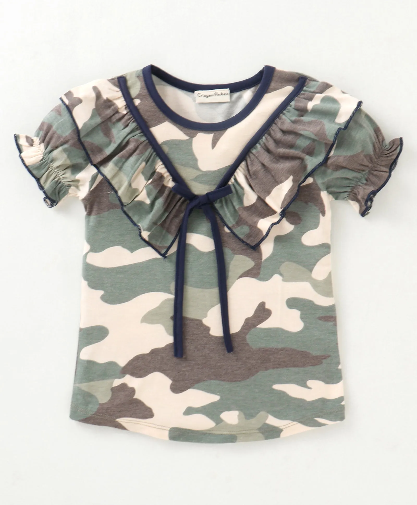 Camouflage V shape Frill Bow Top Short Set