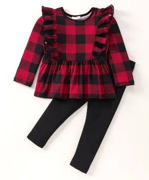 Checkered Front Frill Top Leggings Set