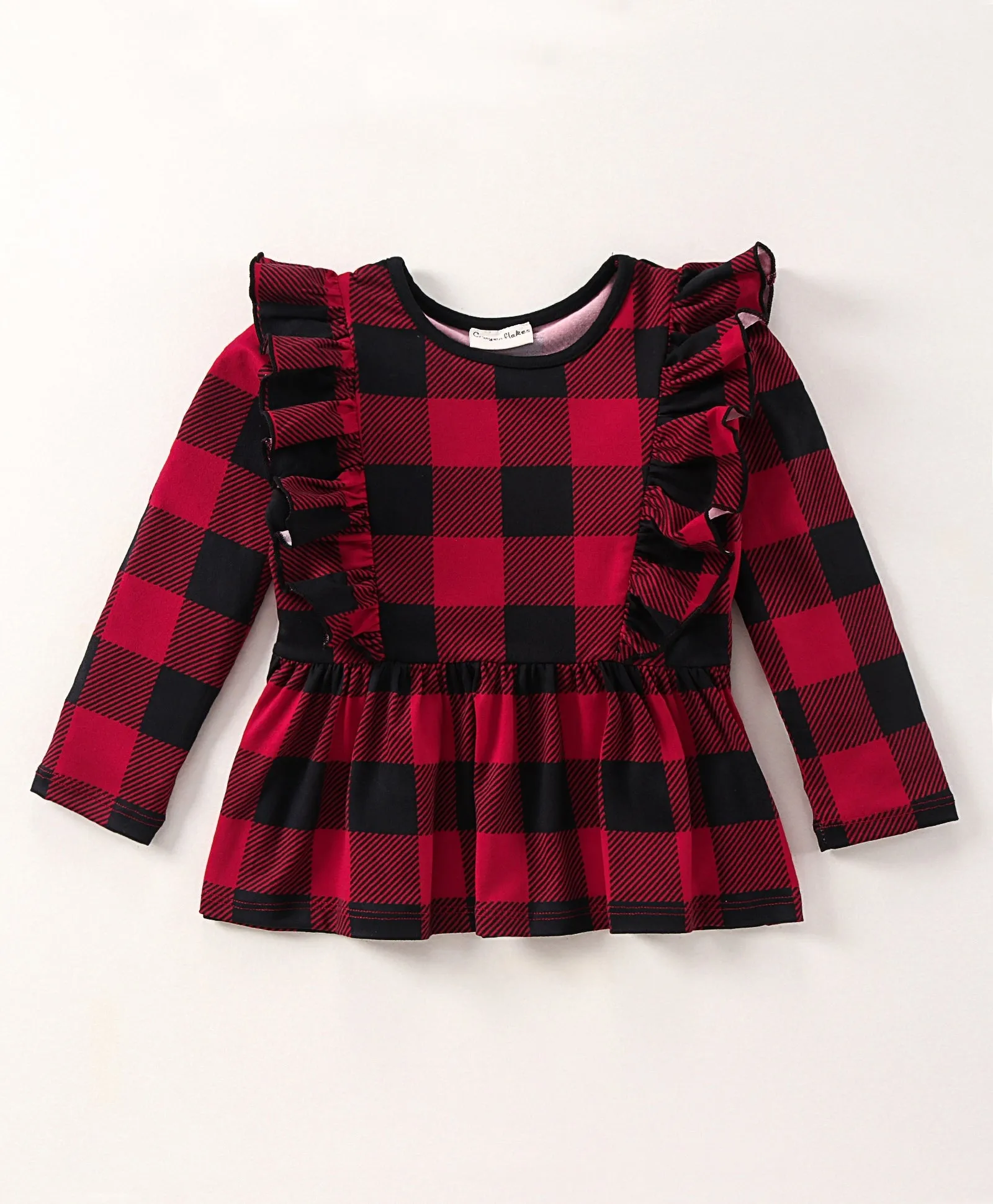 Checkered Front Frill Top Leggings Set