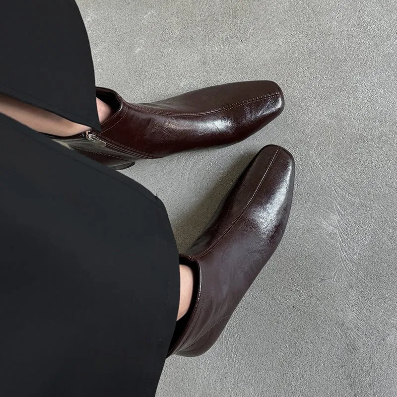 Classic Slimming Boots Elegant Chelsea Boots Mid Heel Side Zipper Boots in Black/Beige/Coffee