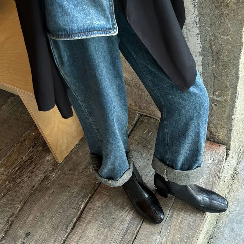 Classic Slimming Boots Elegant Chelsea Boots Mid Heel Side Zipper Boots in Black/Beige/Coffee