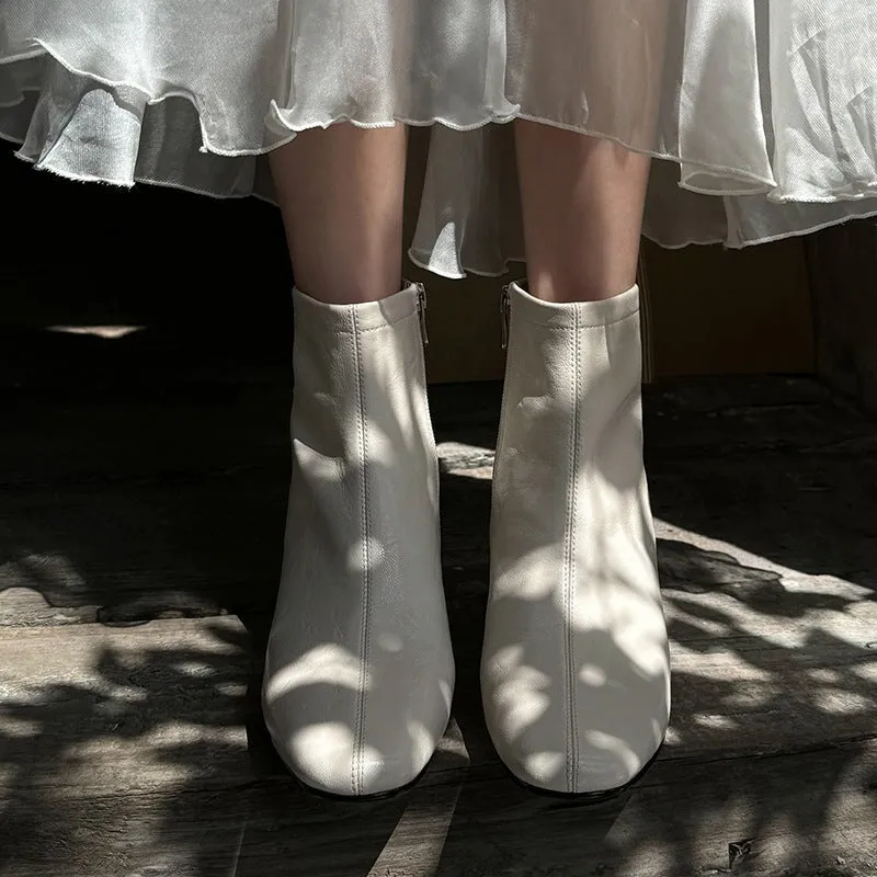 Classic Slimming Boots Elegant Chelsea Boots Mid Heel Side Zipper Boots in Black/Beige/Coffee