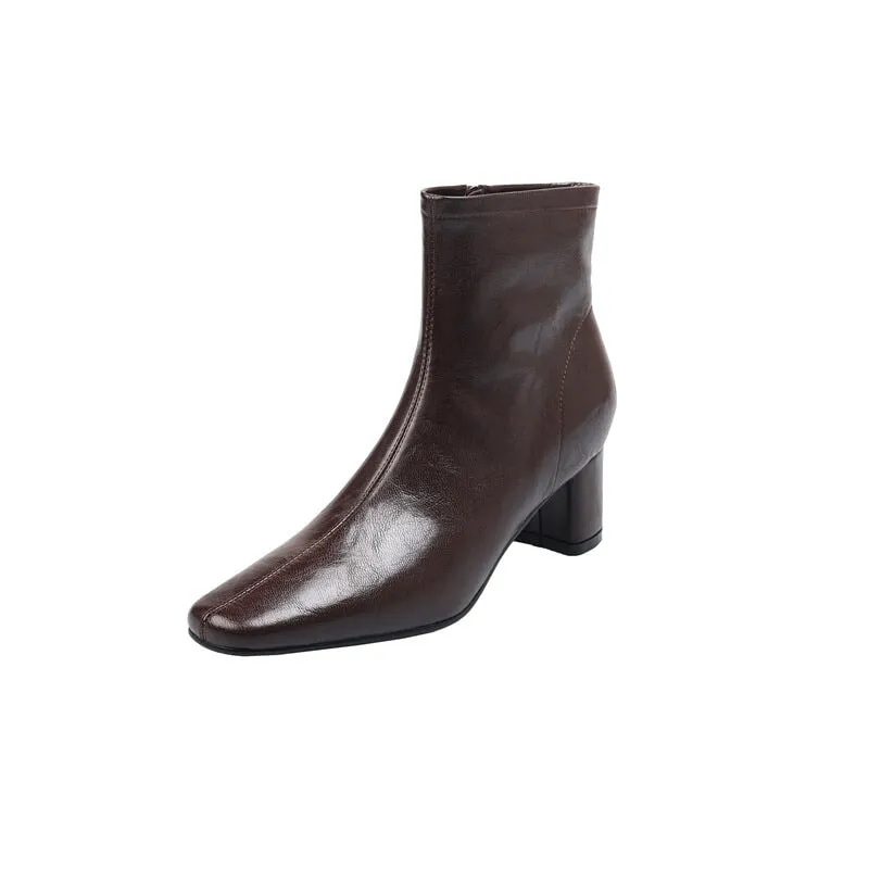 Classic Slimming Boots Elegant Chelsea Boots Mid Heel Side Zipper Boots in Black/Beige/Coffee