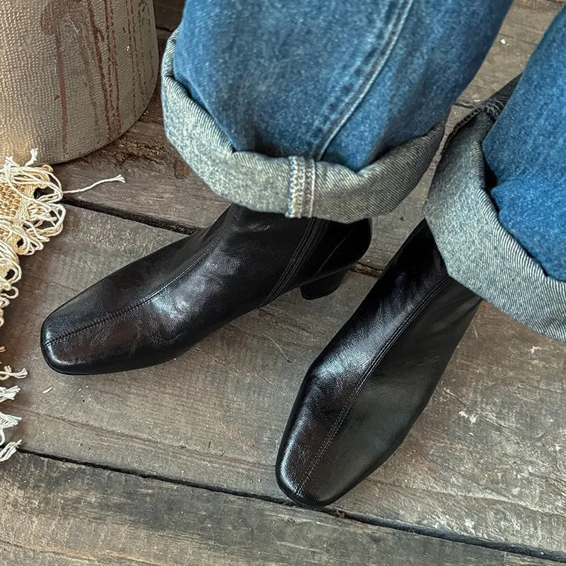 Classic Slimming Boots Elegant Chelsea Boots Mid Heel Side Zipper Boots in Black/Beige/Coffee