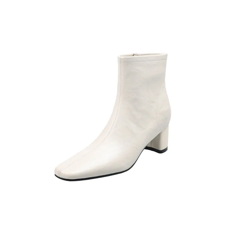 Classic Slimming Boots Elegant Chelsea Boots Mid Heel Side Zipper Boots in Black/Beige/Coffee