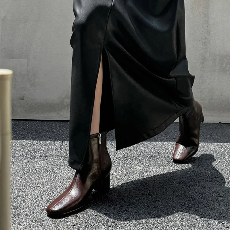 Classic Slimming Boots Elegant Chelsea Boots Mid Heel Side Zipper Boots in Black/Beige/Coffee