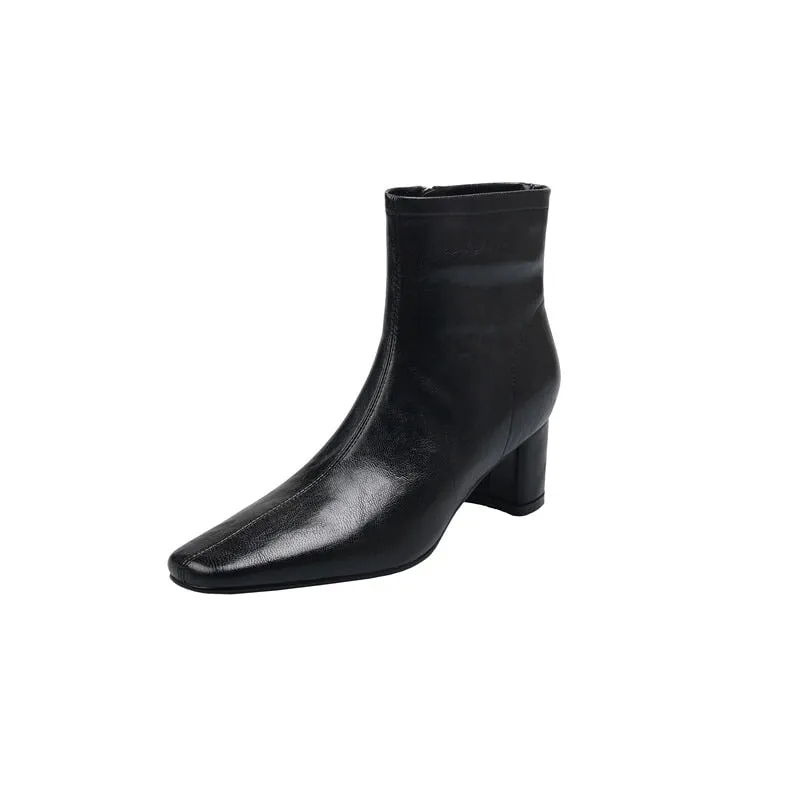 Classic Slimming Boots Elegant Chelsea Boots Mid Heel Side Zipper Boots in Black/Beige/Coffee