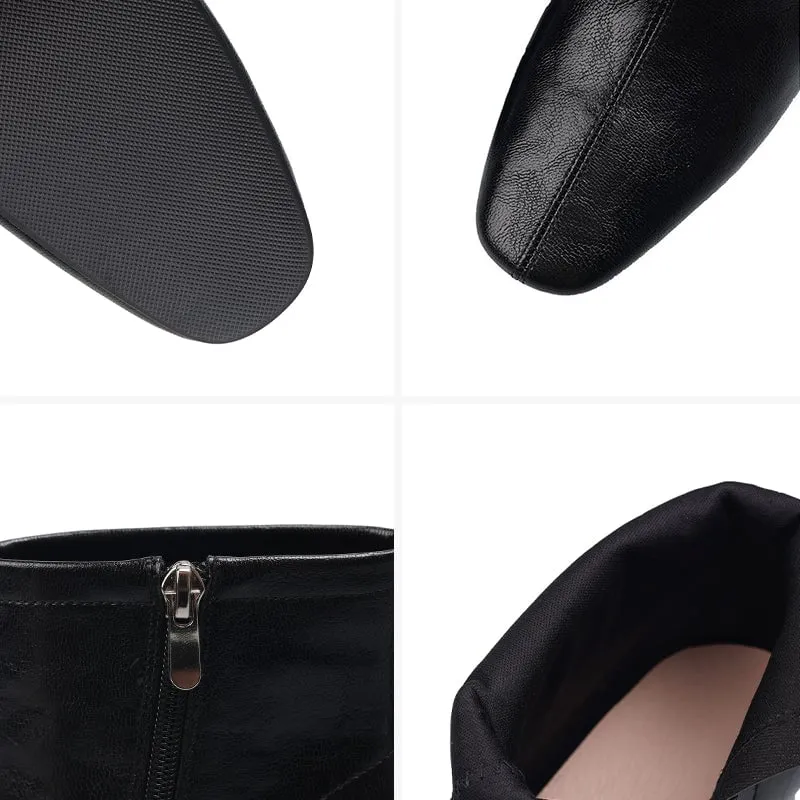Classic Slimming Boots Elegant Chelsea Boots Mid Heel Side Zipper Boots in Black/Beige/Coffee