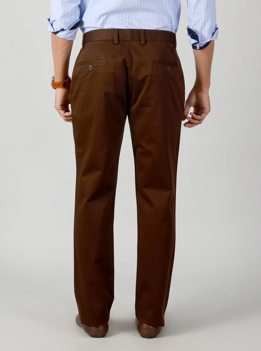 Dark Brown Self Textured Slim Fit Casual Trouser | JadeBlue