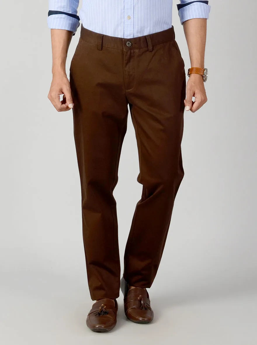Dark Brown Self Textured Slim Fit Casual Trouser | JadeBlue