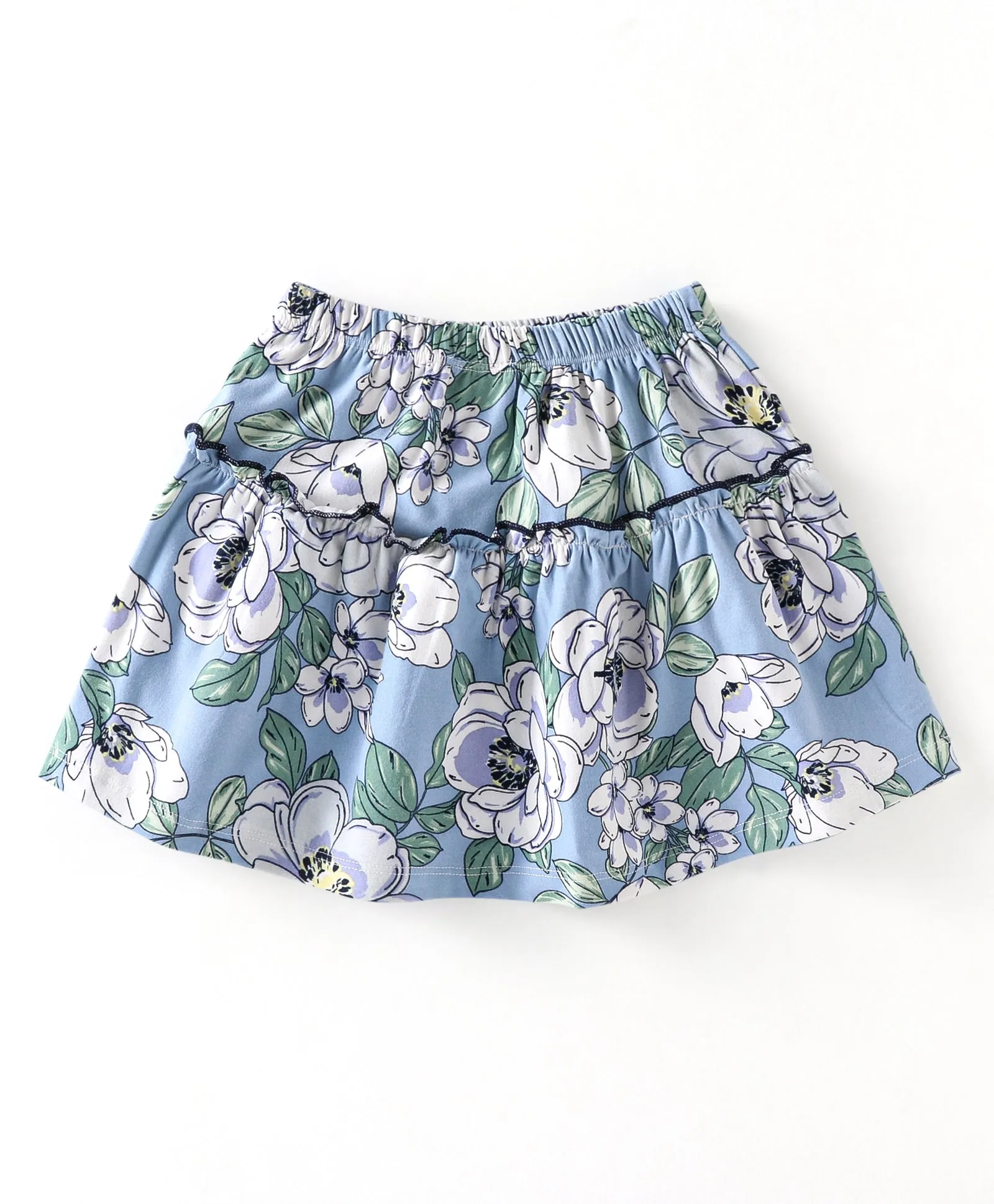 Frilled Solid Bow Top and Floral Skirt Set