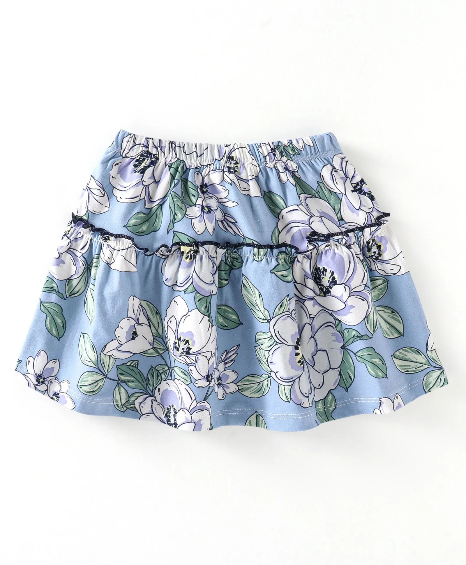 Frilled Solid Bow Top and Floral Skirt Set