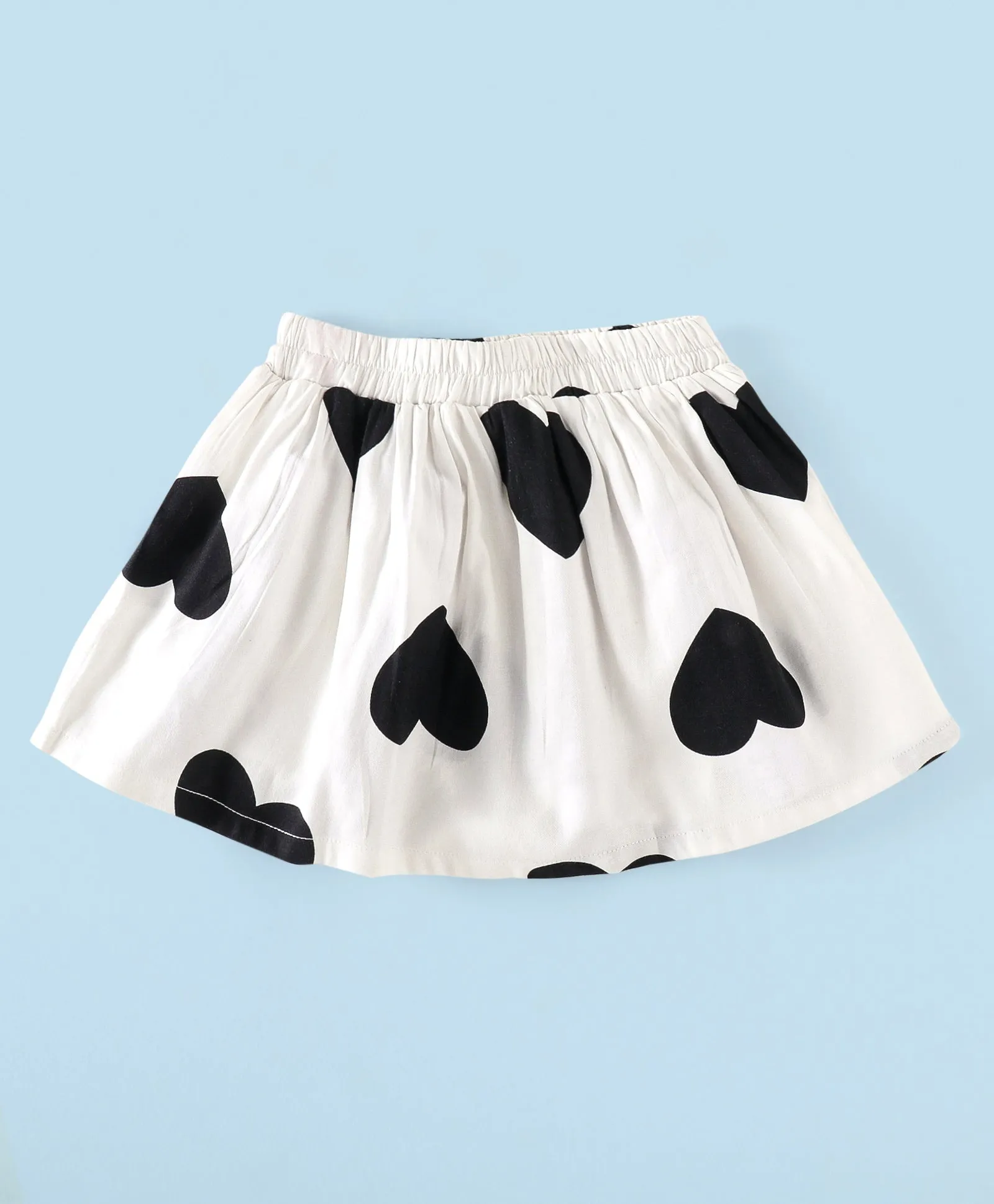 Frilled Solid Bow Top and Hearts Skirt Set
