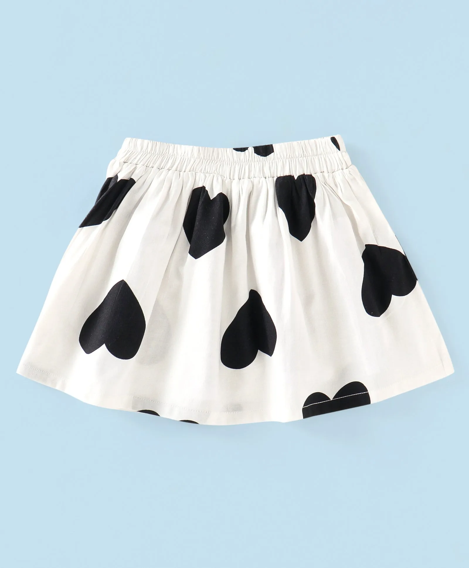 Frilled Solid Bow Top and Hearts Skirt Set