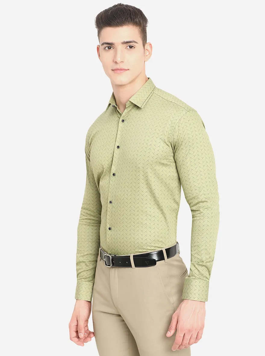 Green & Black Printed Slim Fit Party Wear Shirt | JB Studio
