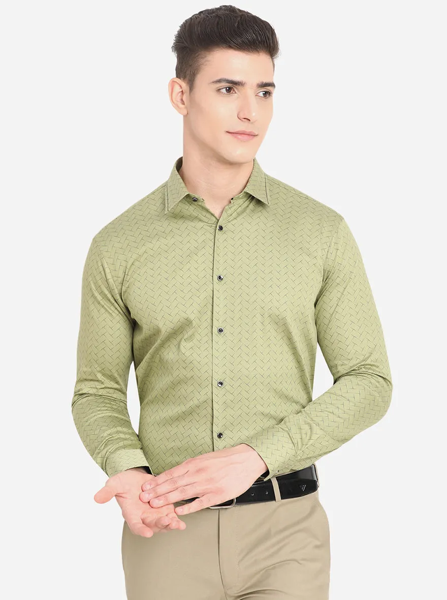 Green & Black Printed Slim Fit Party Wear Shirt | JB Studio