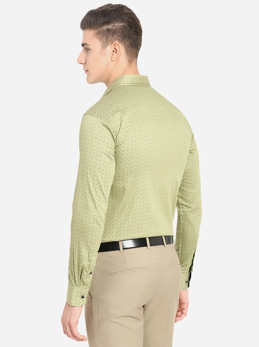 Green & Black Printed Slim Fit Party Wear Shirt | JB Studio