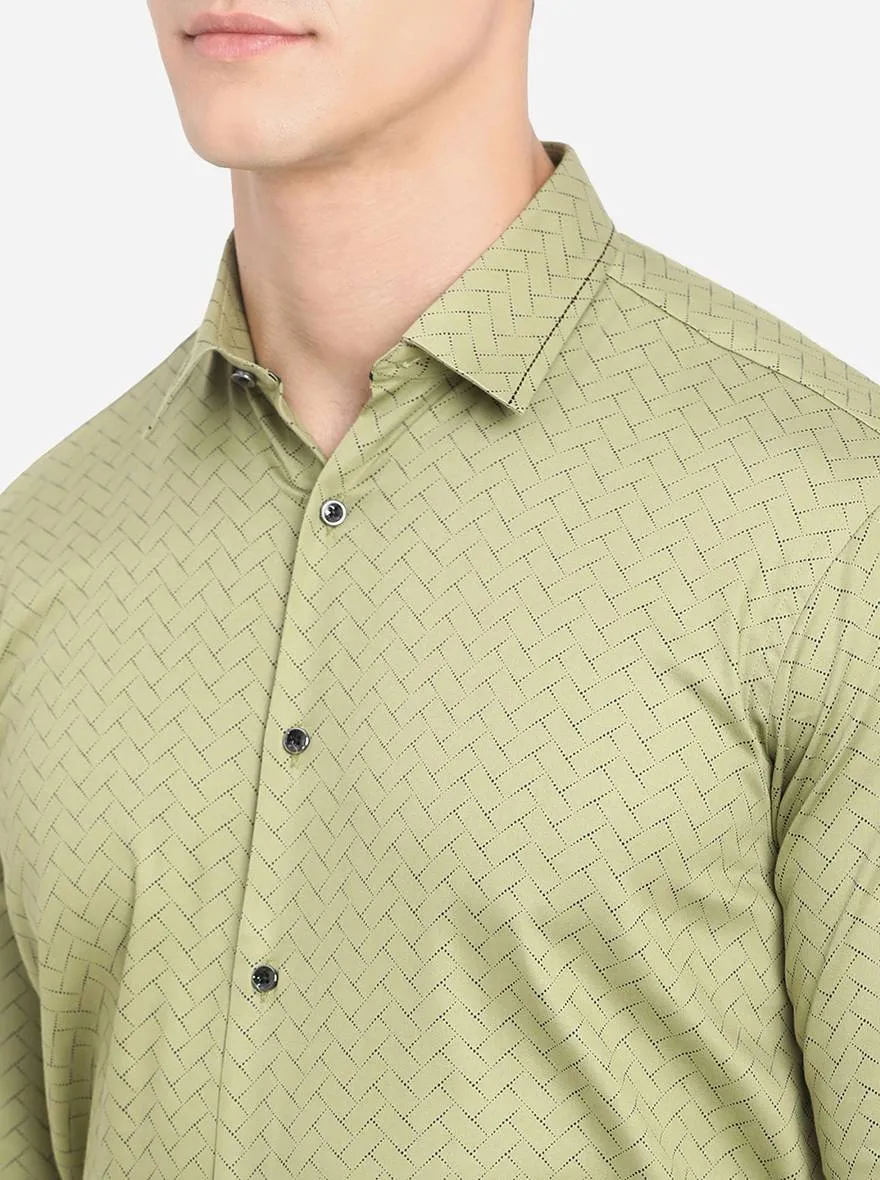 Green & Black Printed Slim Fit Party Wear Shirt | JB Studio