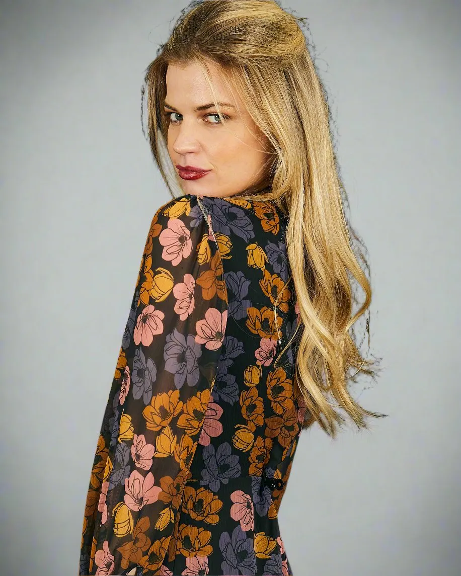 High Neck Long Sleeve Mini Dress in Floral Chiffon | Chelsea