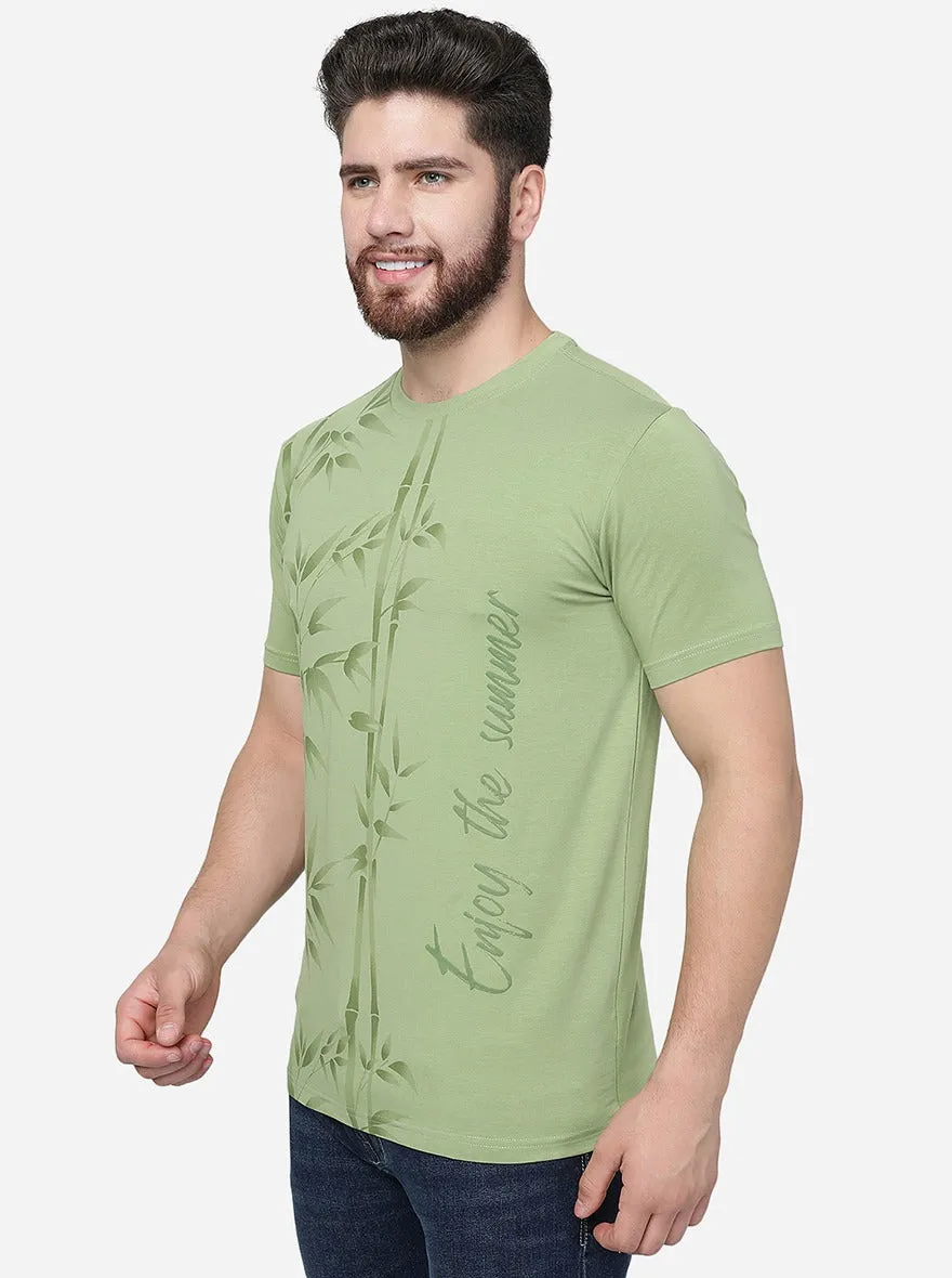 Leaf Green Printed Slim Fit T-Shirt | JadeBlue