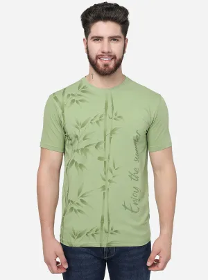 Leaf Green Printed Slim Fit T-Shirt | JadeBlue