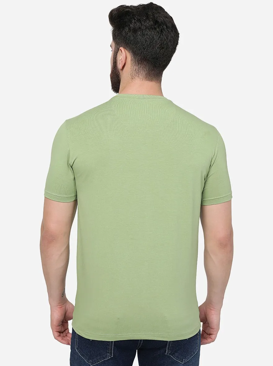 Leaf Green Printed Slim Fit T-Shirt | JadeBlue