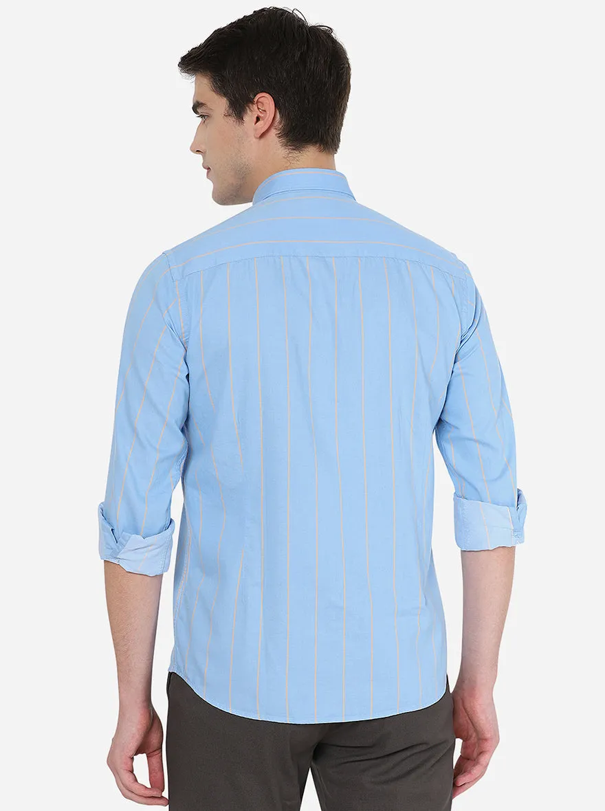 Light Blue Striped Slim Fit Casual Shirt | Greenfibre
