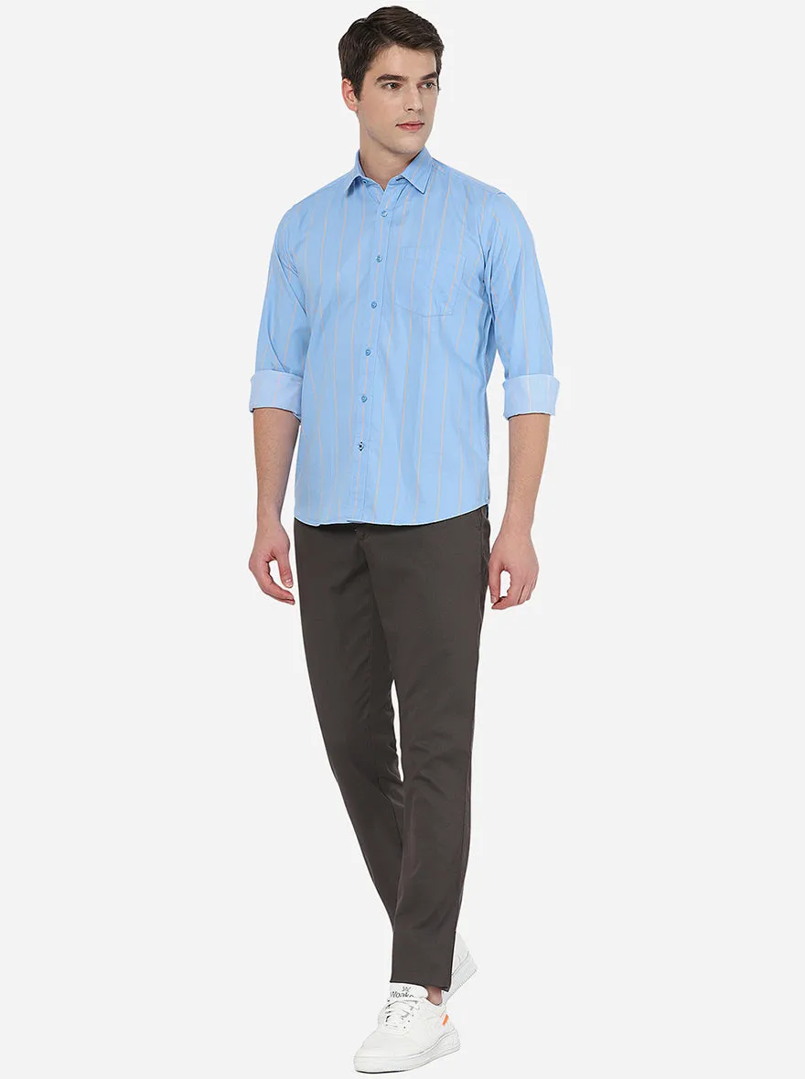 Light Blue Striped Slim Fit Casual Shirt | Greenfibre