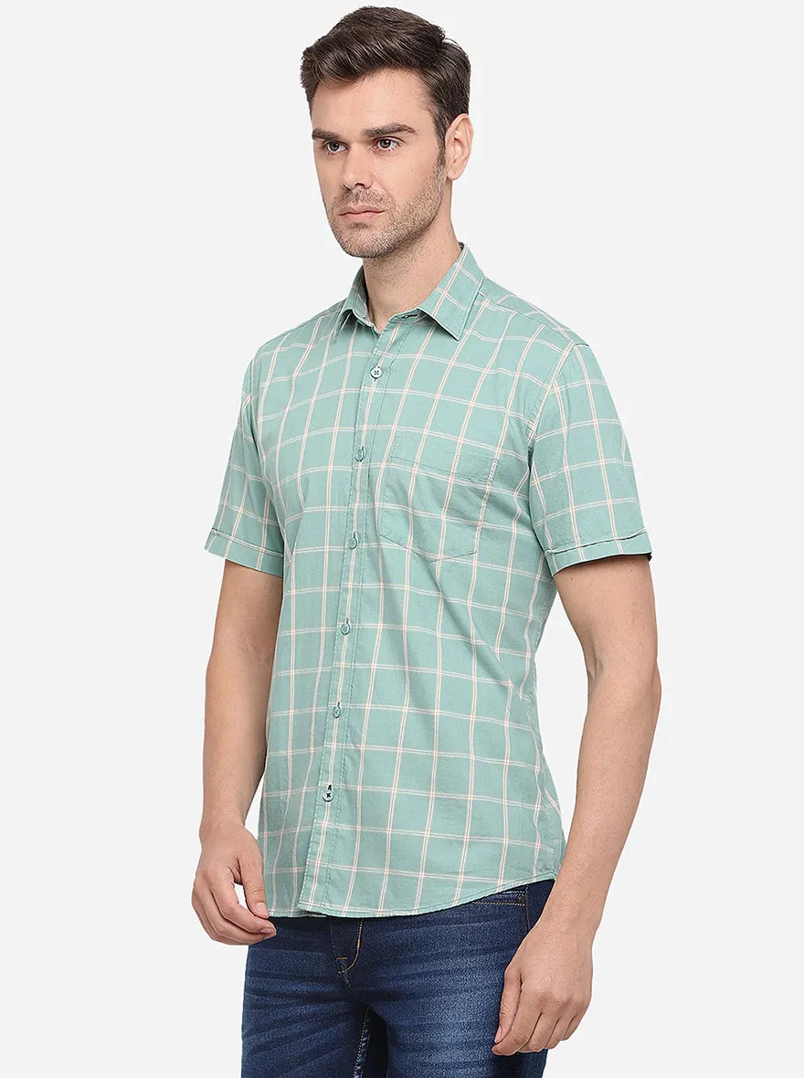 Light Green Checked Slim Fit Semi Casual Shirt | Greenfibre