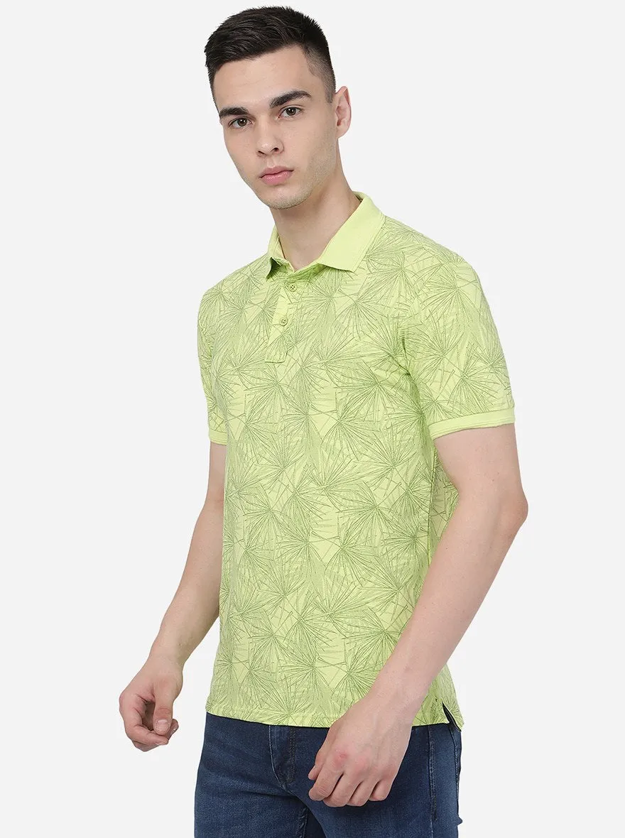 Lime Yellow Printed Slim Fit Polo T-Shirt | JadeBlue