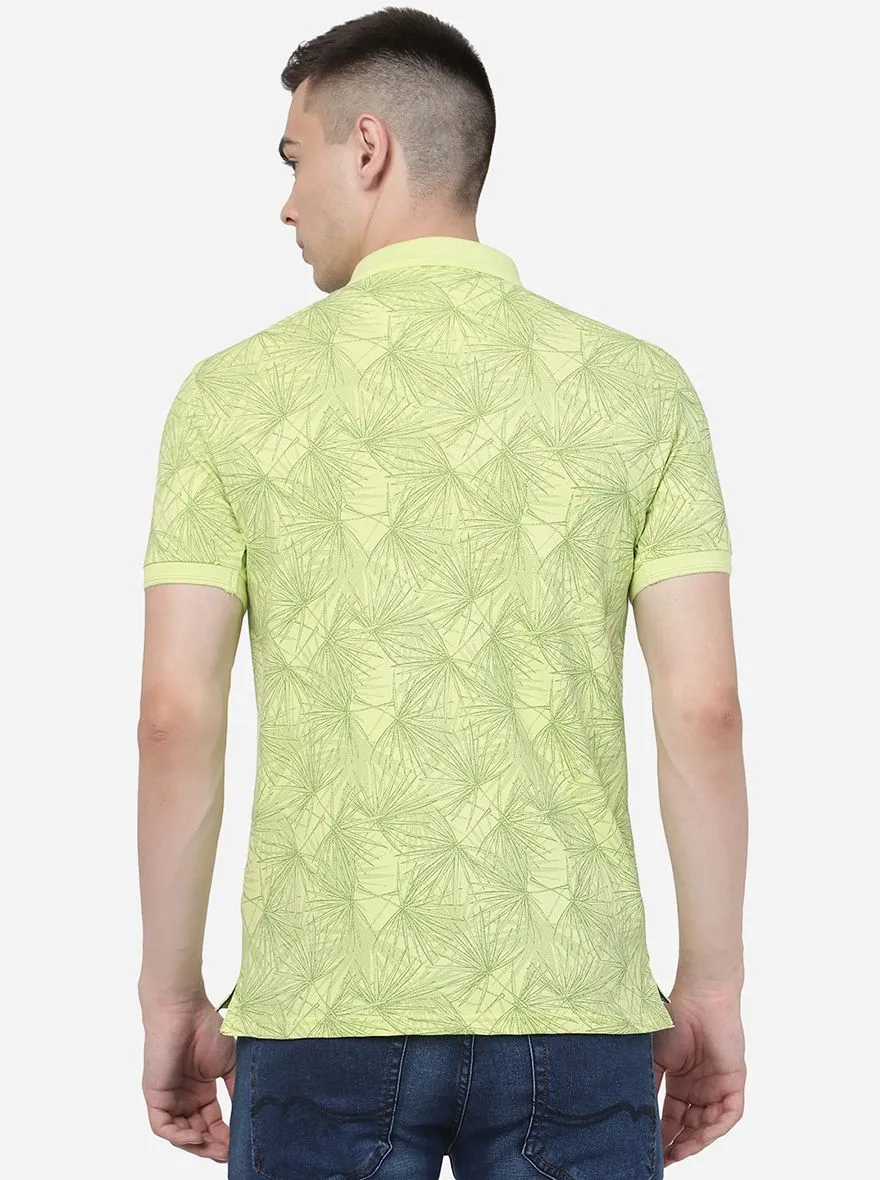 Lime Yellow Printed Slim Fit Polo T-Shirt | JadeBlue
