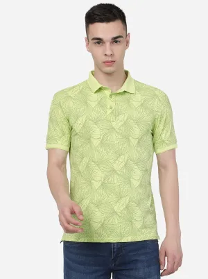 Lime Yellow Printed Slim Fit Polo T-Shirt | JadeBlue