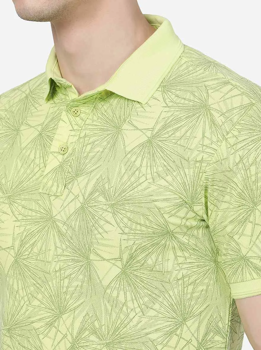 Lime Yellow Printed Slim Fit Polo T-Shirt | JadeBlue