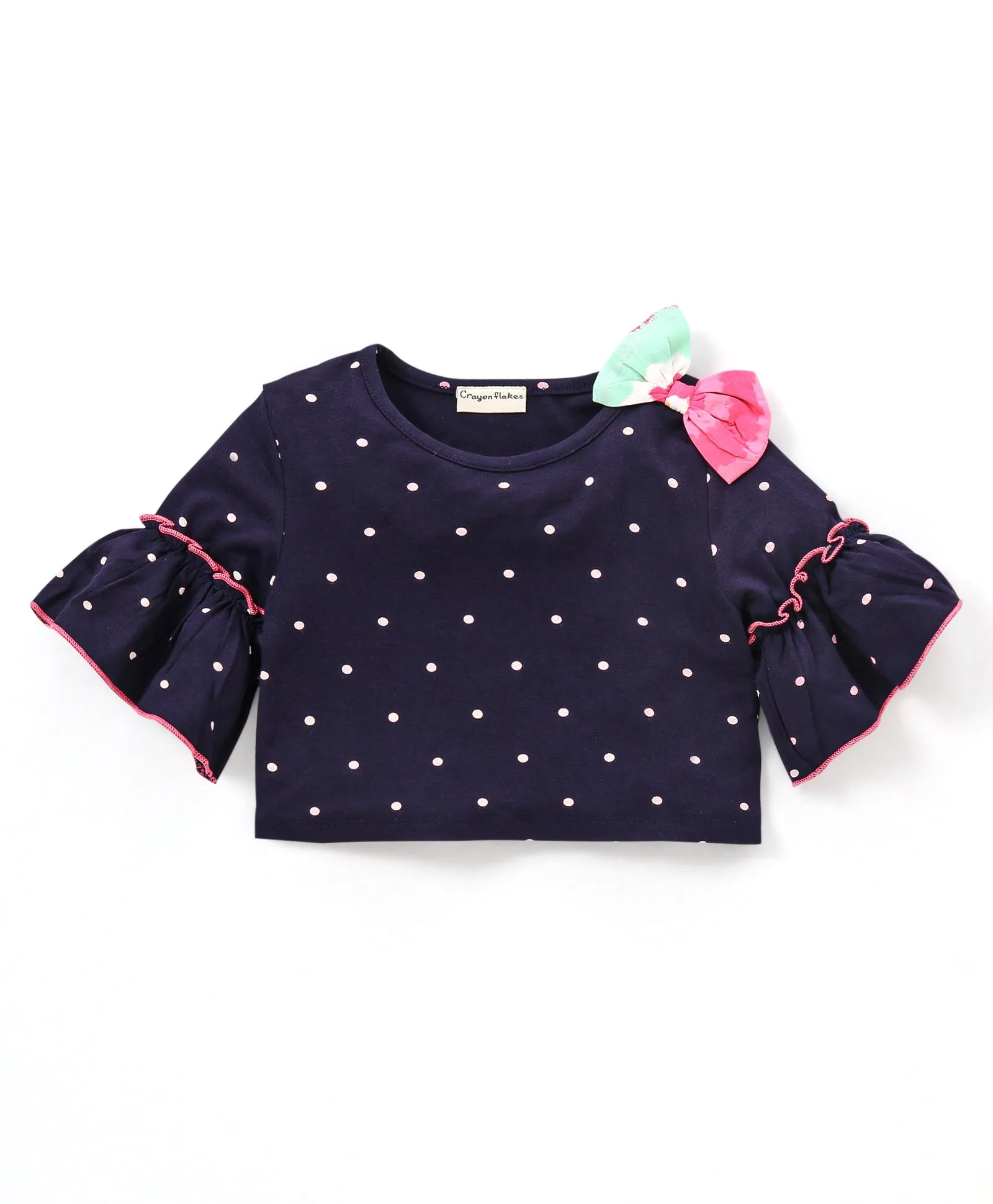 Polka Frilled Sleeves Bow Top Belted Plazzo Set