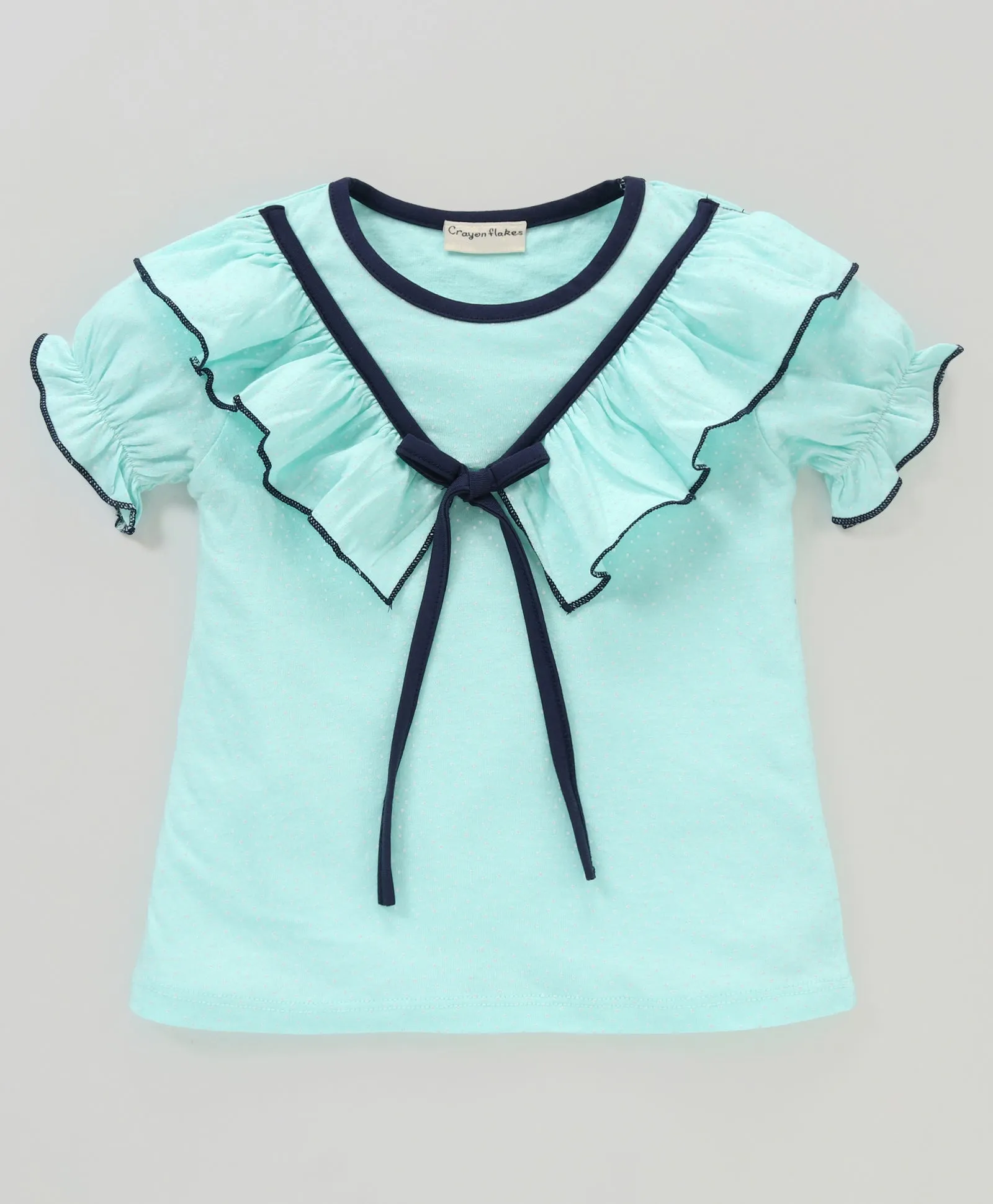 Polka V shape Frill with Bow Top Short Set