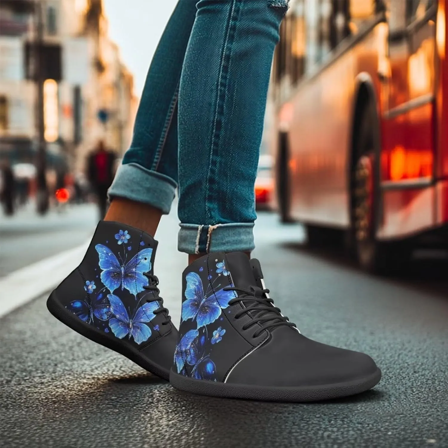 Retro Skull Women's Minimalist Barefoot Shoes High Top Zero Drop Sole Wide Width Fashion Sneaker Non Slip