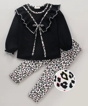 Solid Vee Frill Top Leggings Set
