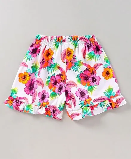 Straped Floral Frill Top Short Set