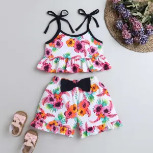 Straped Floral Frill Top Short Set