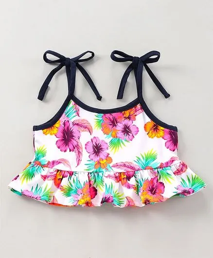 Straped Floral Frill Top Short Set