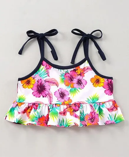 Straped Floral Frill Top Short Set