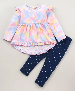 Tie and Dye Frill Bow Top Leggings Set